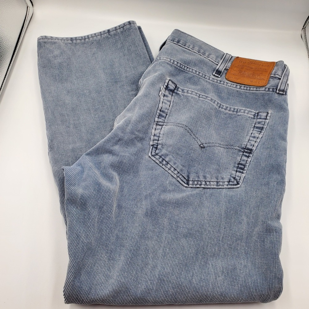 Levis Premium 502 Regular Taper Corduroy Pants Blue Grey Mens W38 L29 Stretch